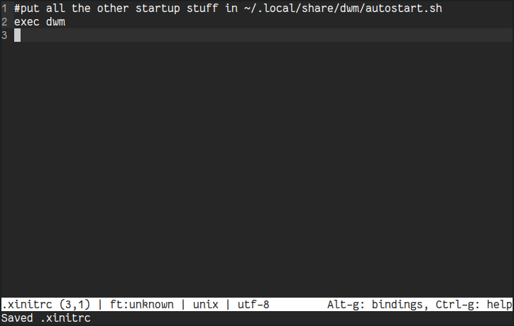 xinitrc in micro editor